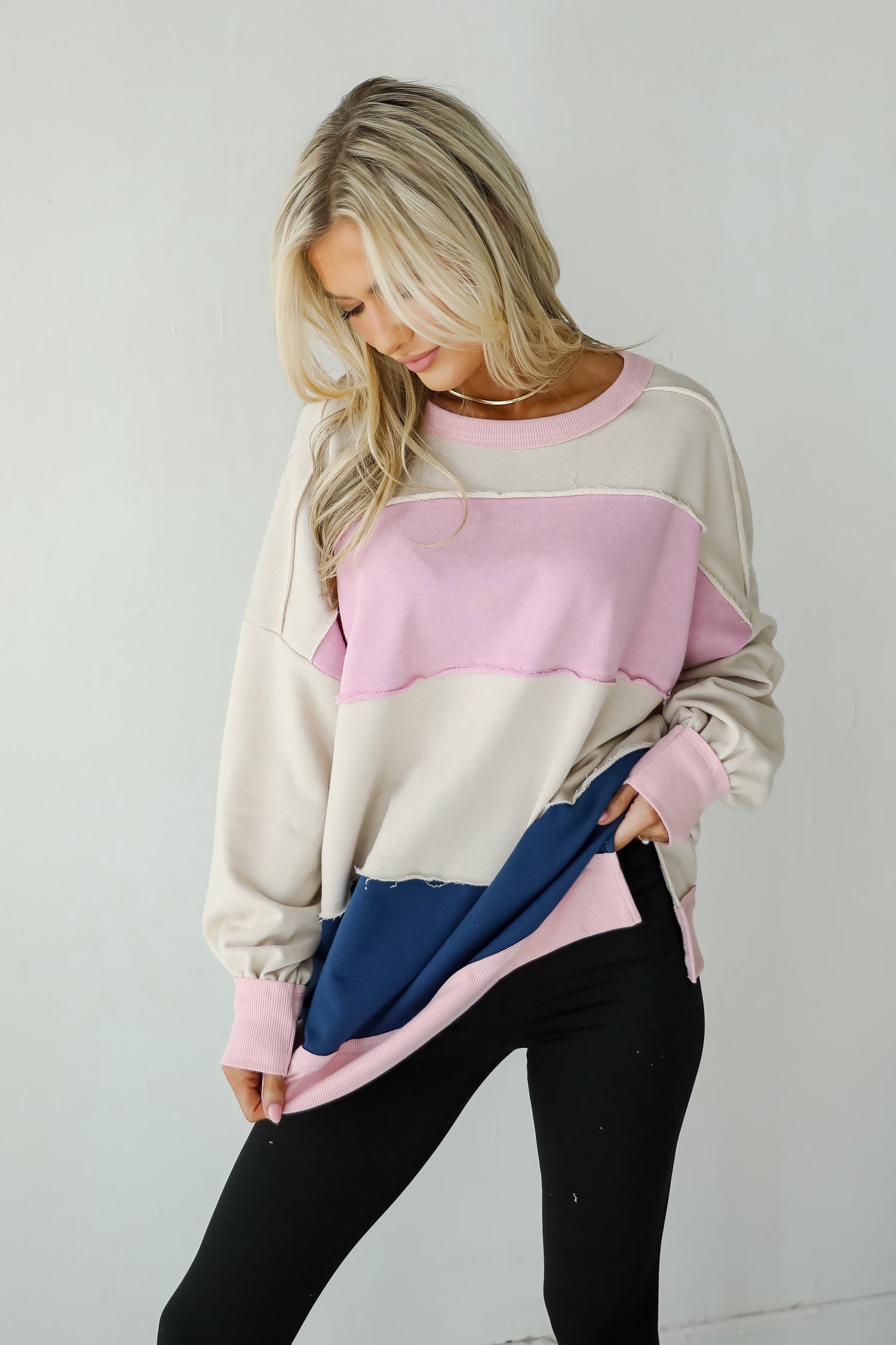 Unmatched Brilliance Cream Striped Oversized Pullover