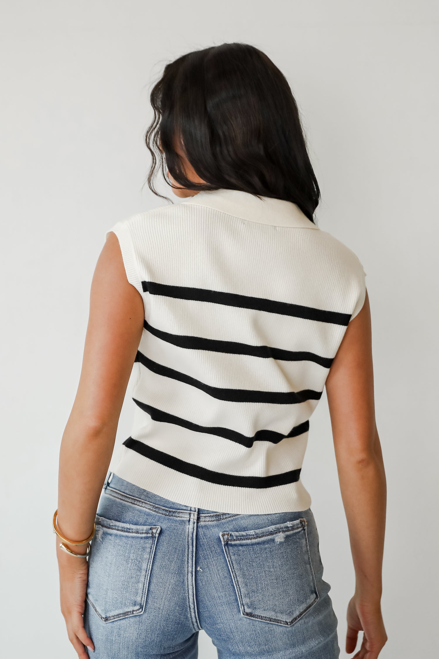 Seasonally Lovely Cream Striped Collared Knit Tank