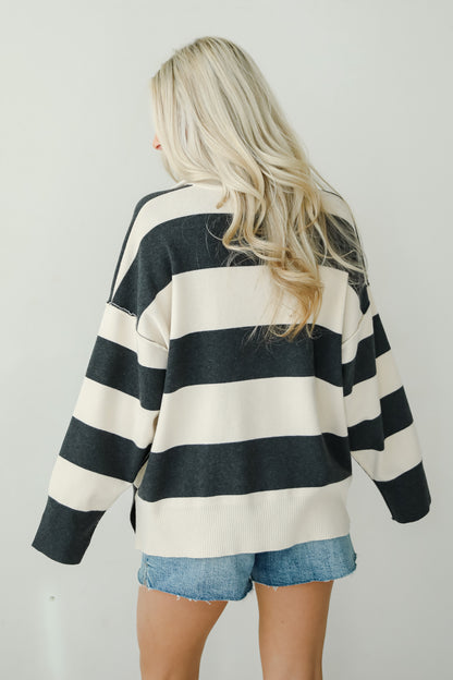 Open Book Cream Striped Collared Sweater