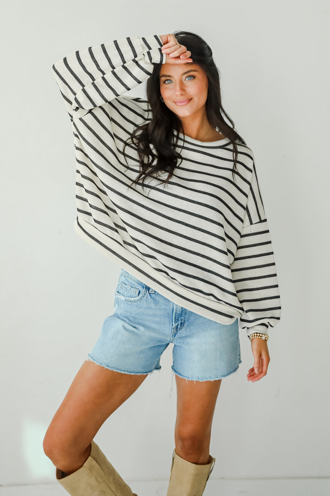 Sweetest Poise Cream Striped Knit Top