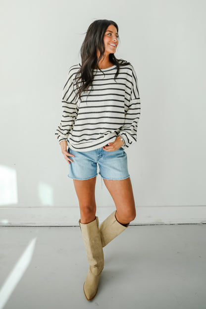 Sweetest Poise Cream Striped Knit Top