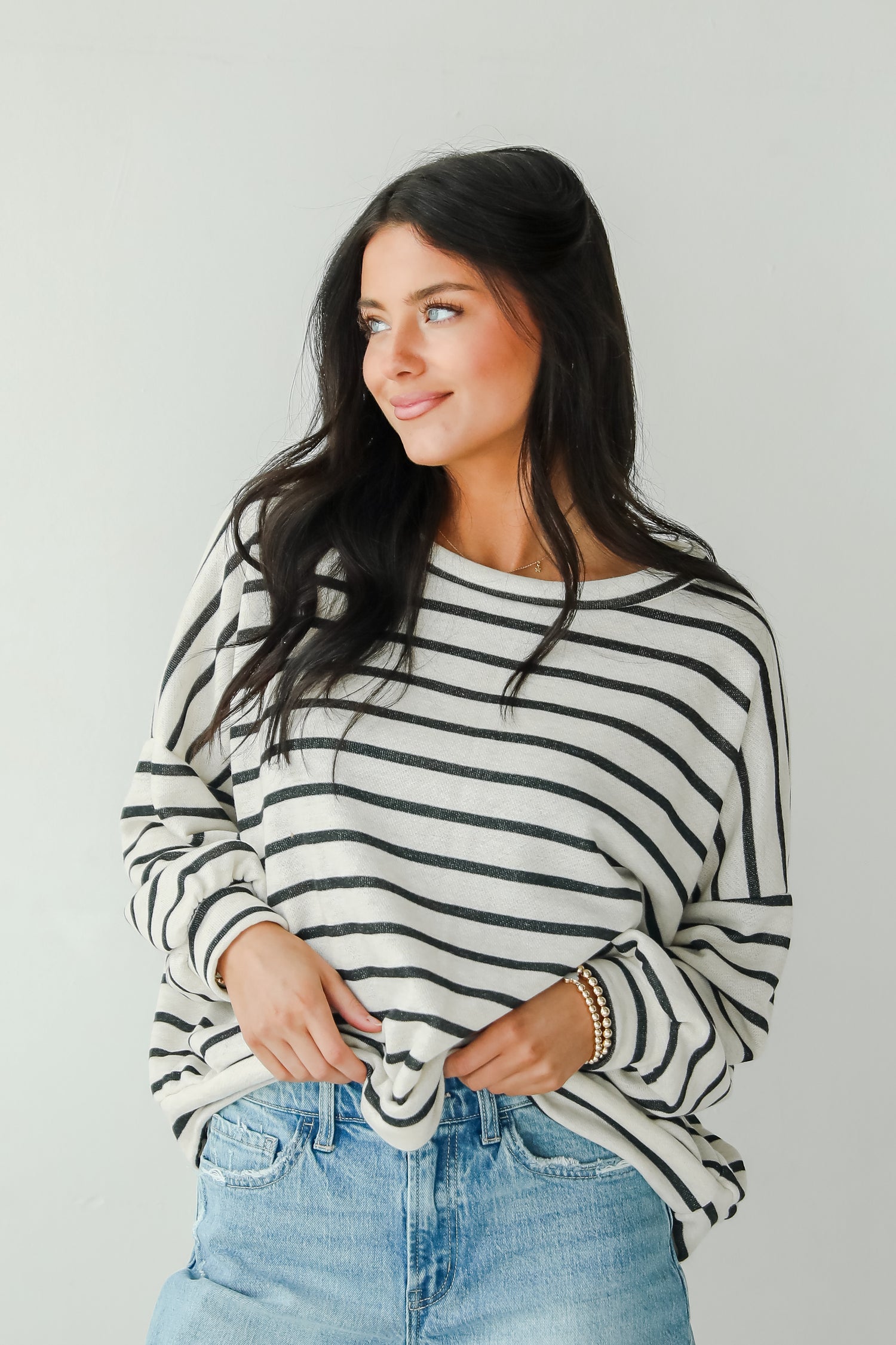 Sweetest Poise Cream Striped Knit Top