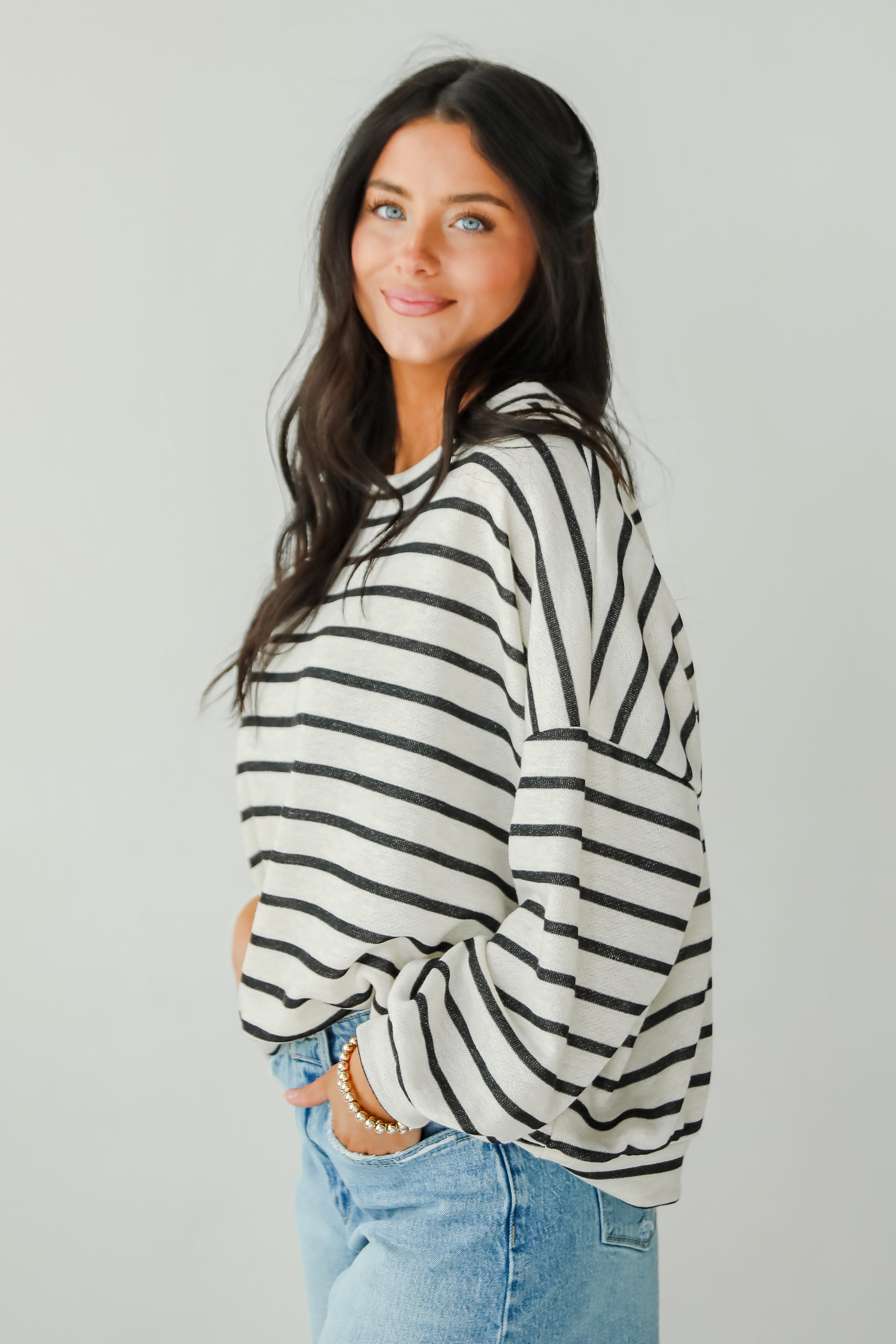 Sweetest Poise Cream Striped Knit Top