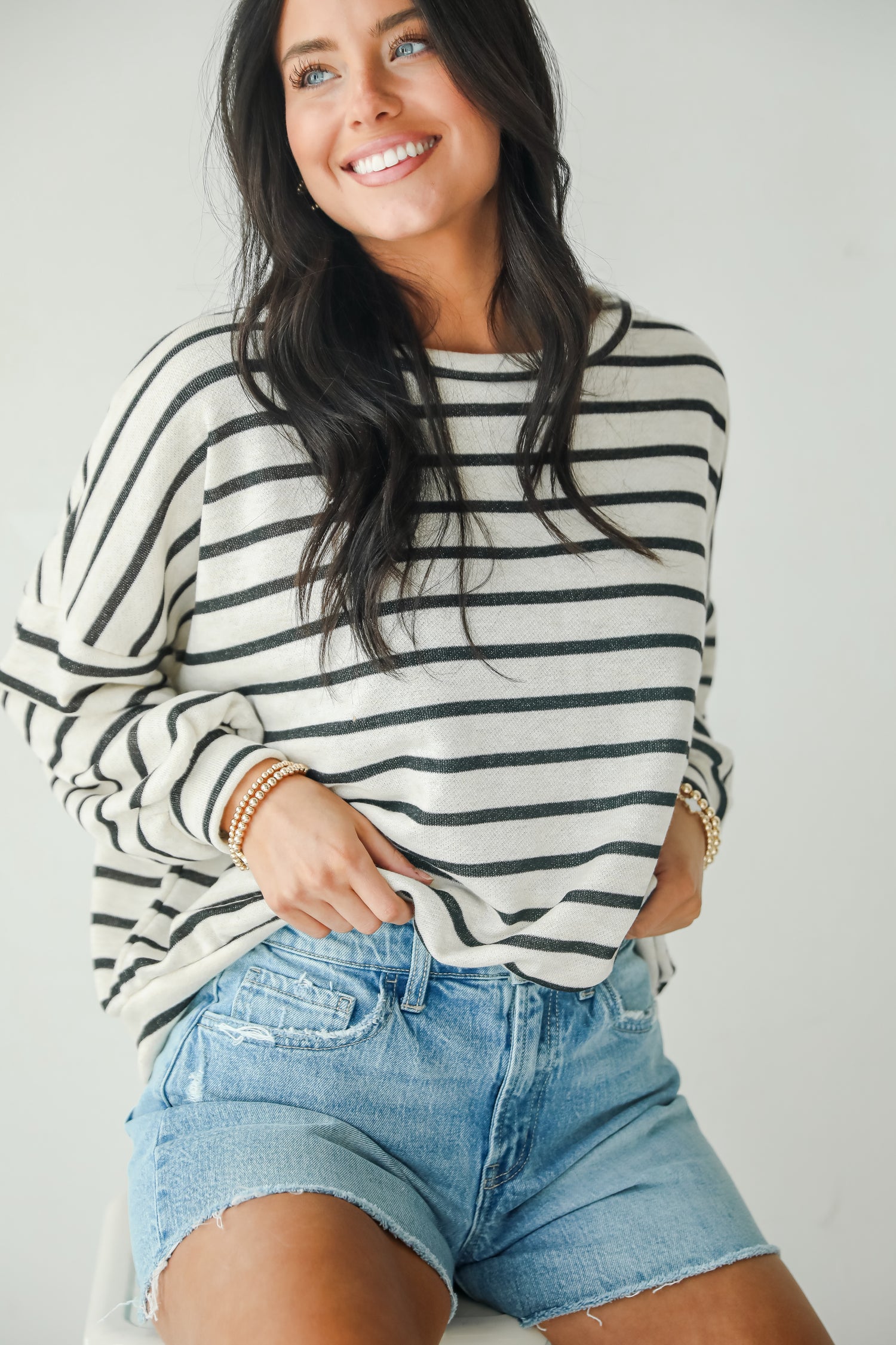 Sweetest Poise Cream Striped Knit Top