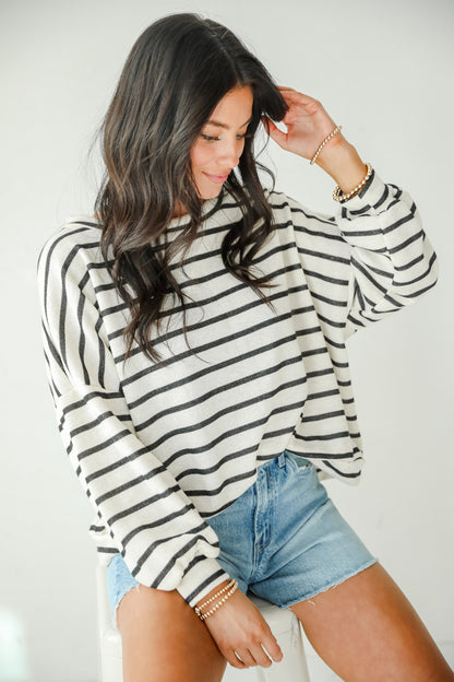 Sweetest Poise Cream Striped Knit Top