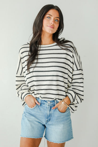 Sweetest Poise Cream Striped Knit Top