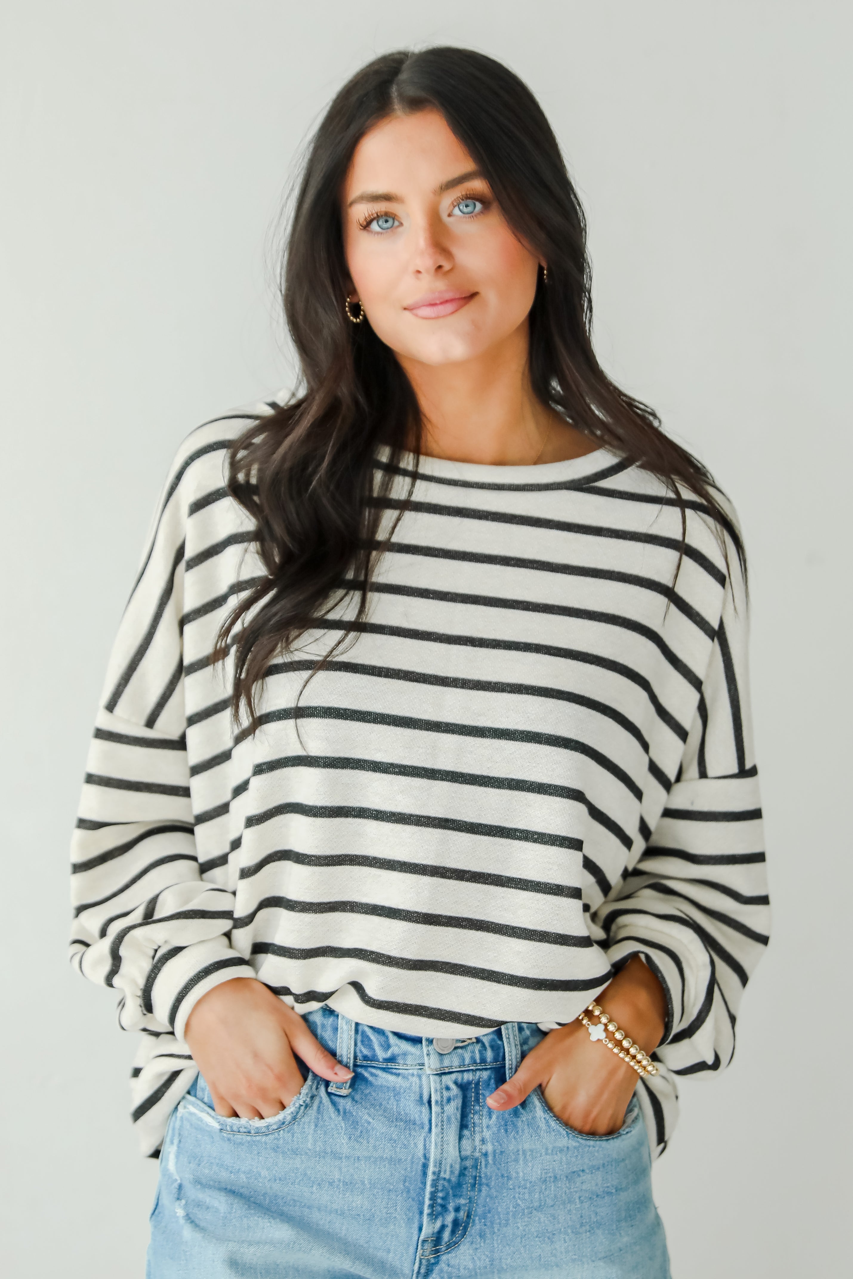 Sweetest Poise Cream Striped Knit Top