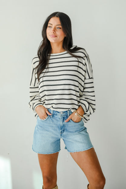 Sweetest Poise Cream Striped Knit Top