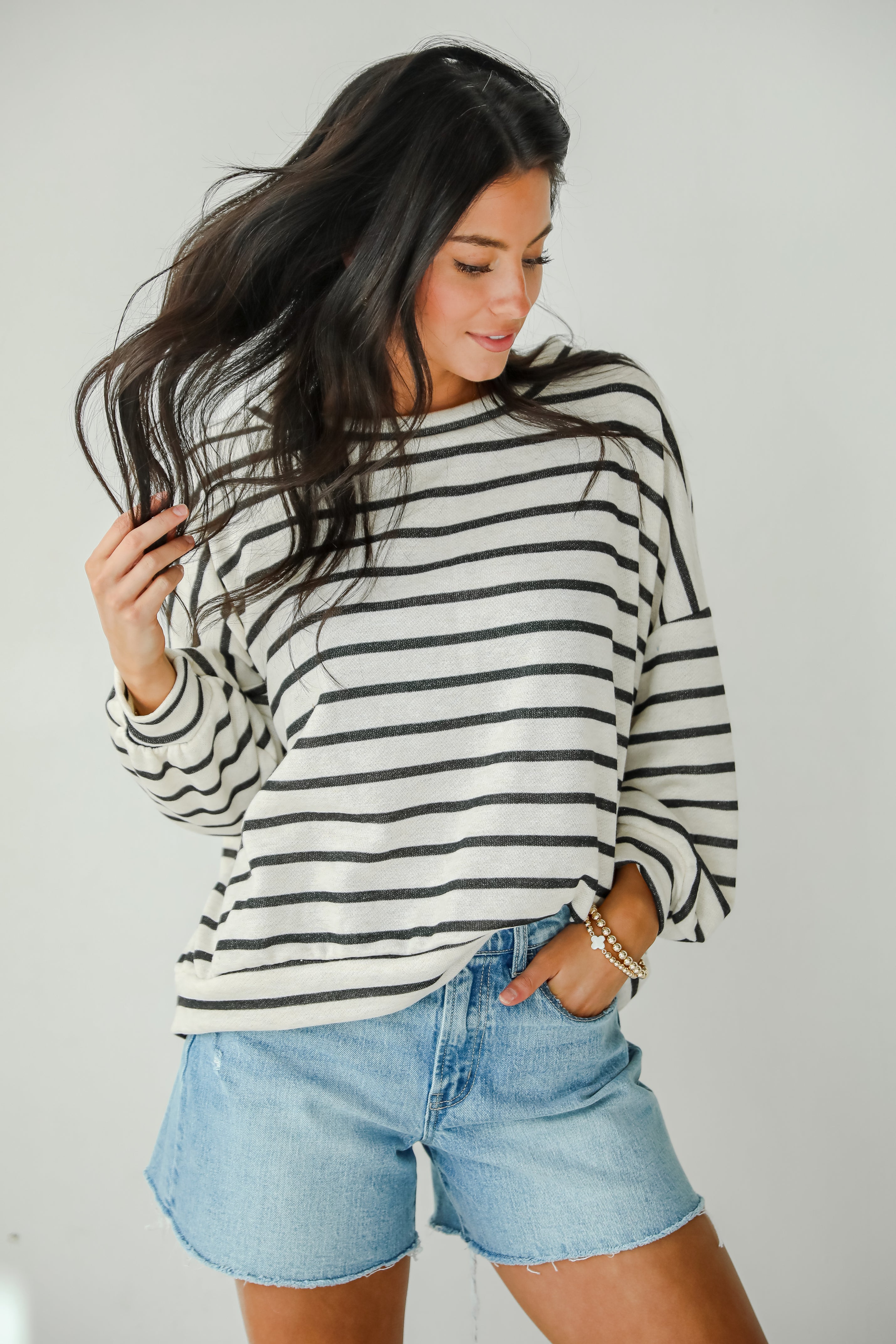 Sweetest Poise Cream Striped Knit Top