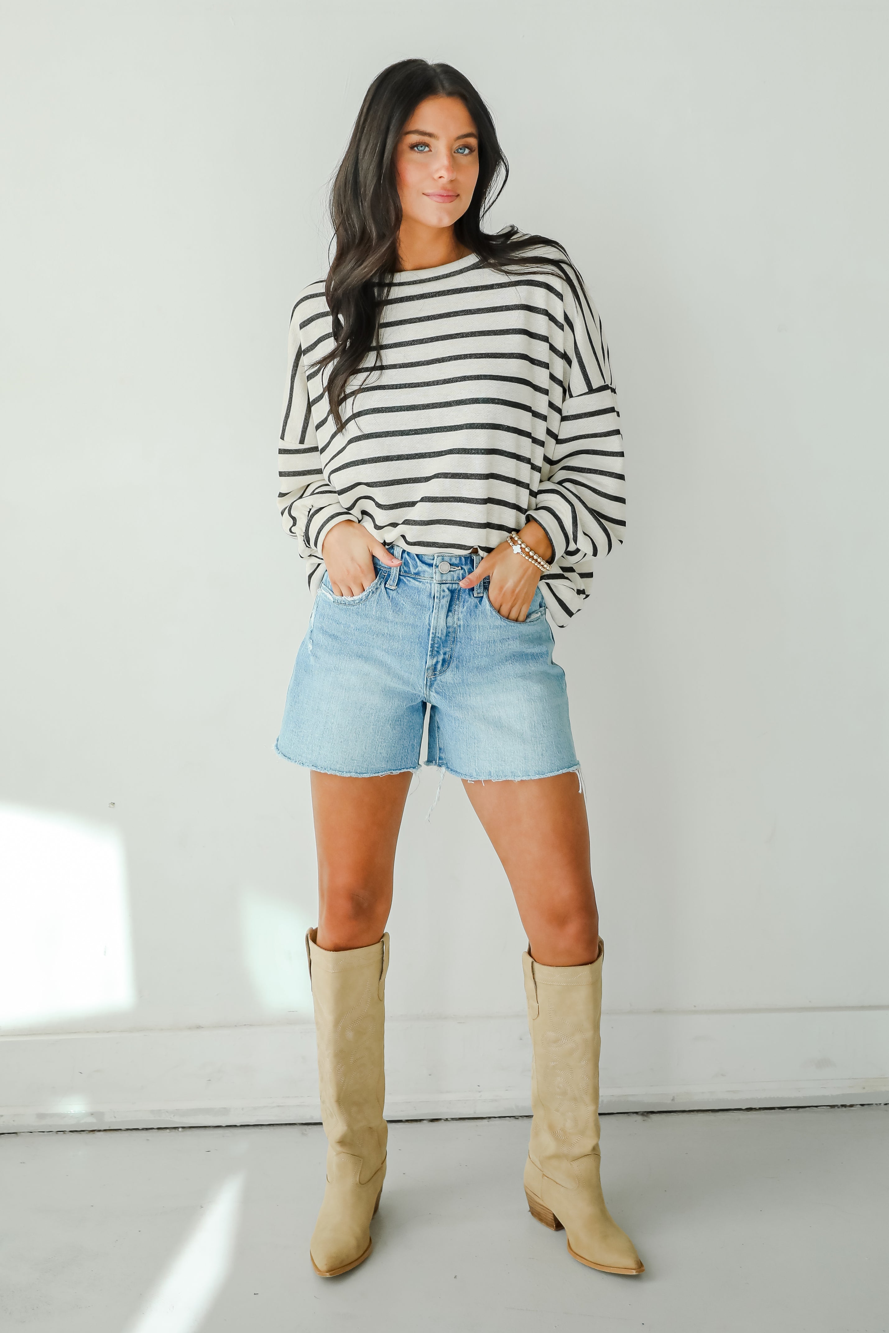 Sweetest Poise Cream Striped Knit Top