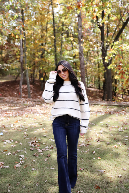 Considerable Charm Cream Striped Sweater