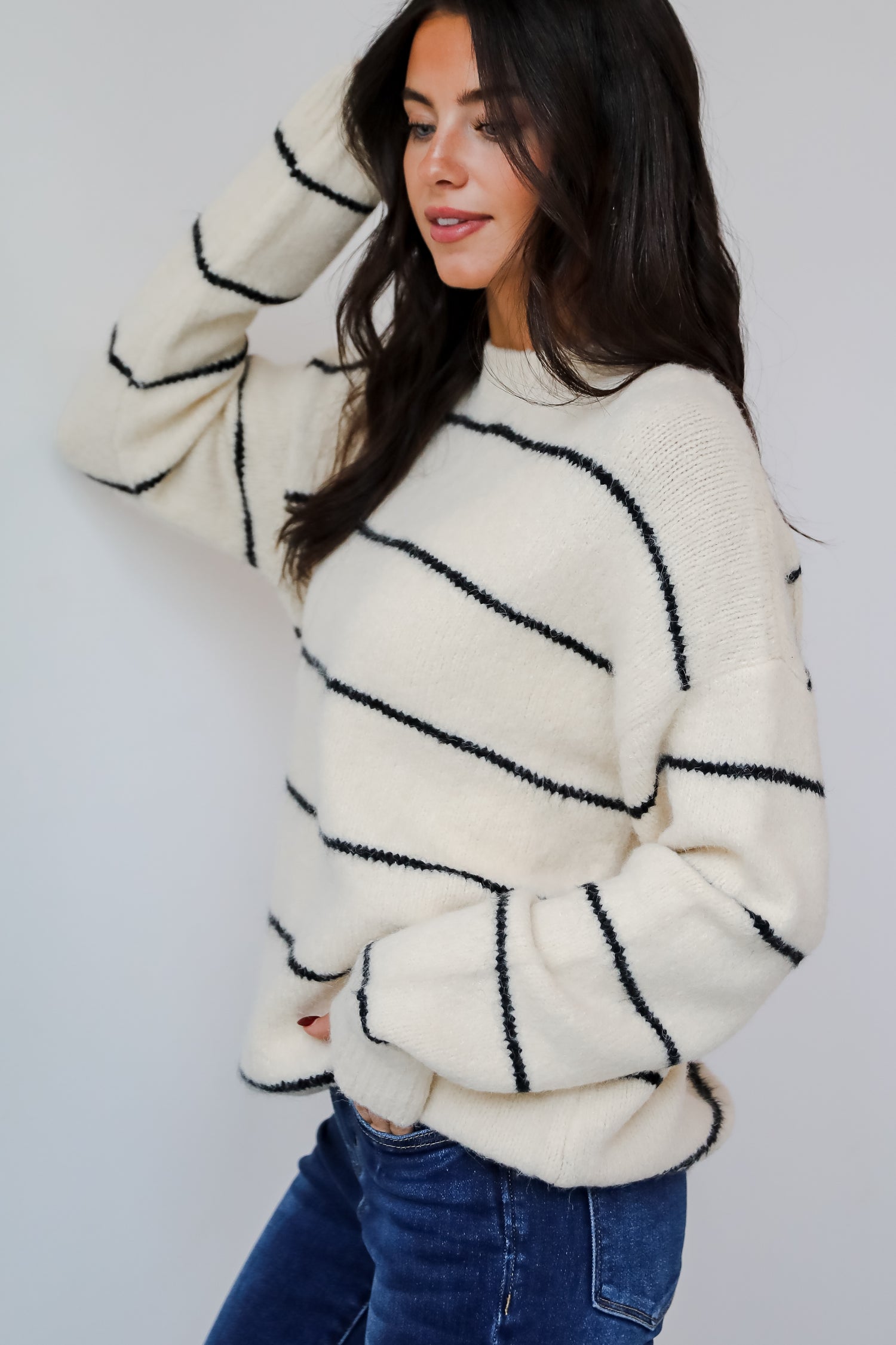 Considerable Charm Cream Striped Sweater