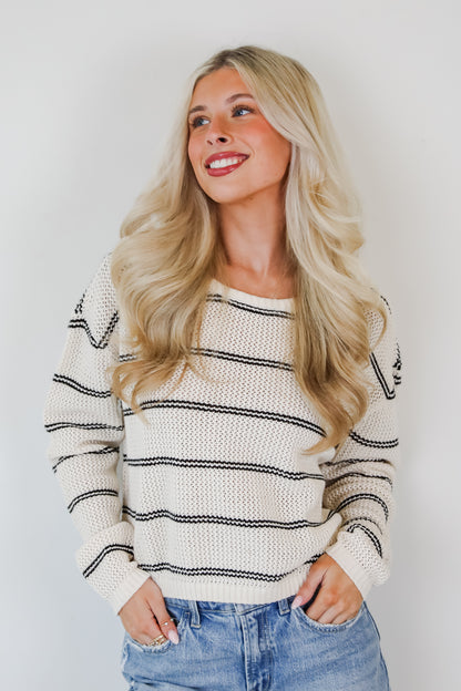 Comfy Discovery Cream Striped Lightweight Knit Top