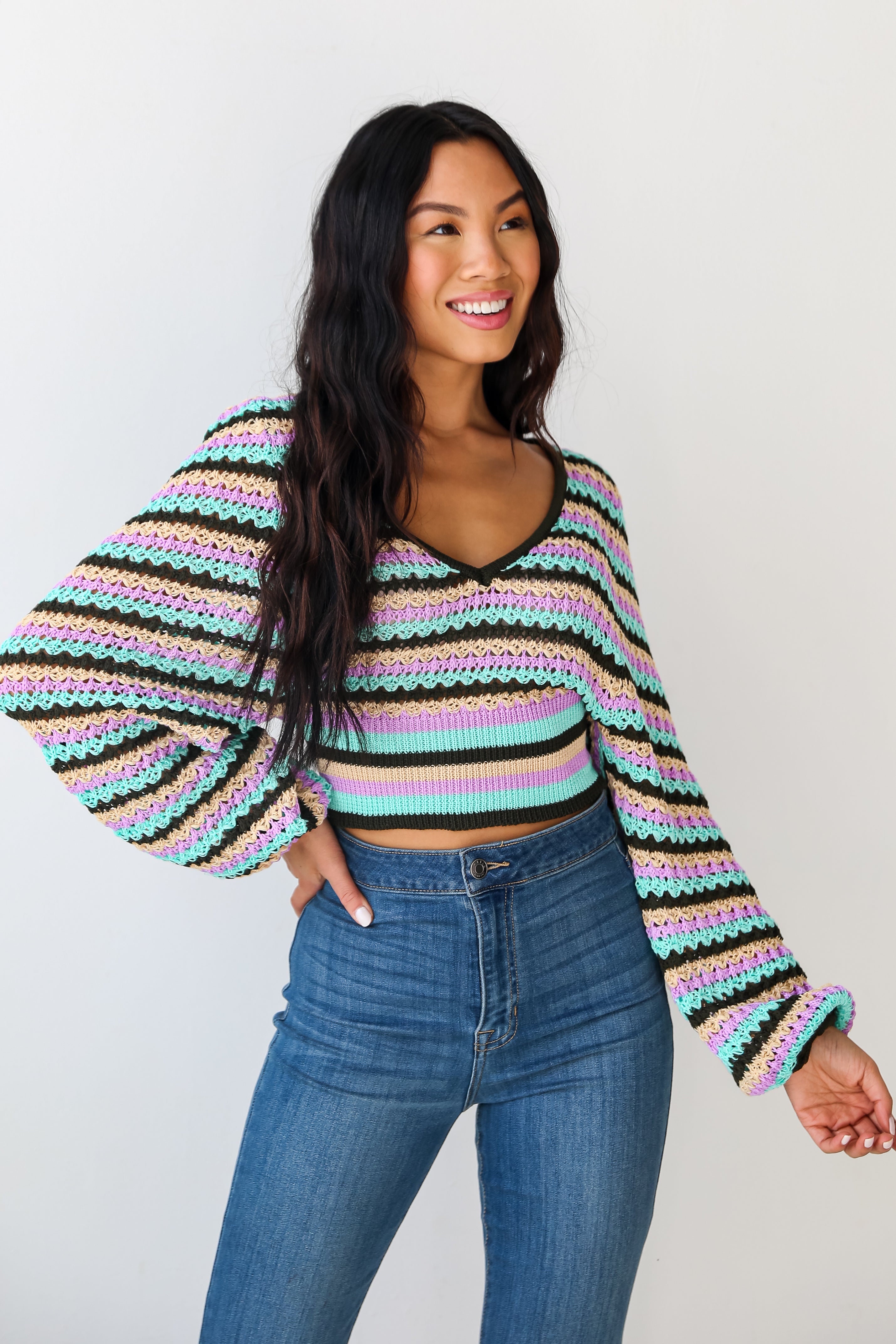 Crochet Knit Top on model