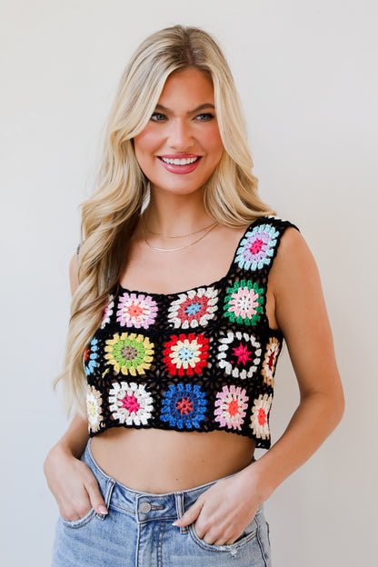 cropped black Crochet Knit Tank