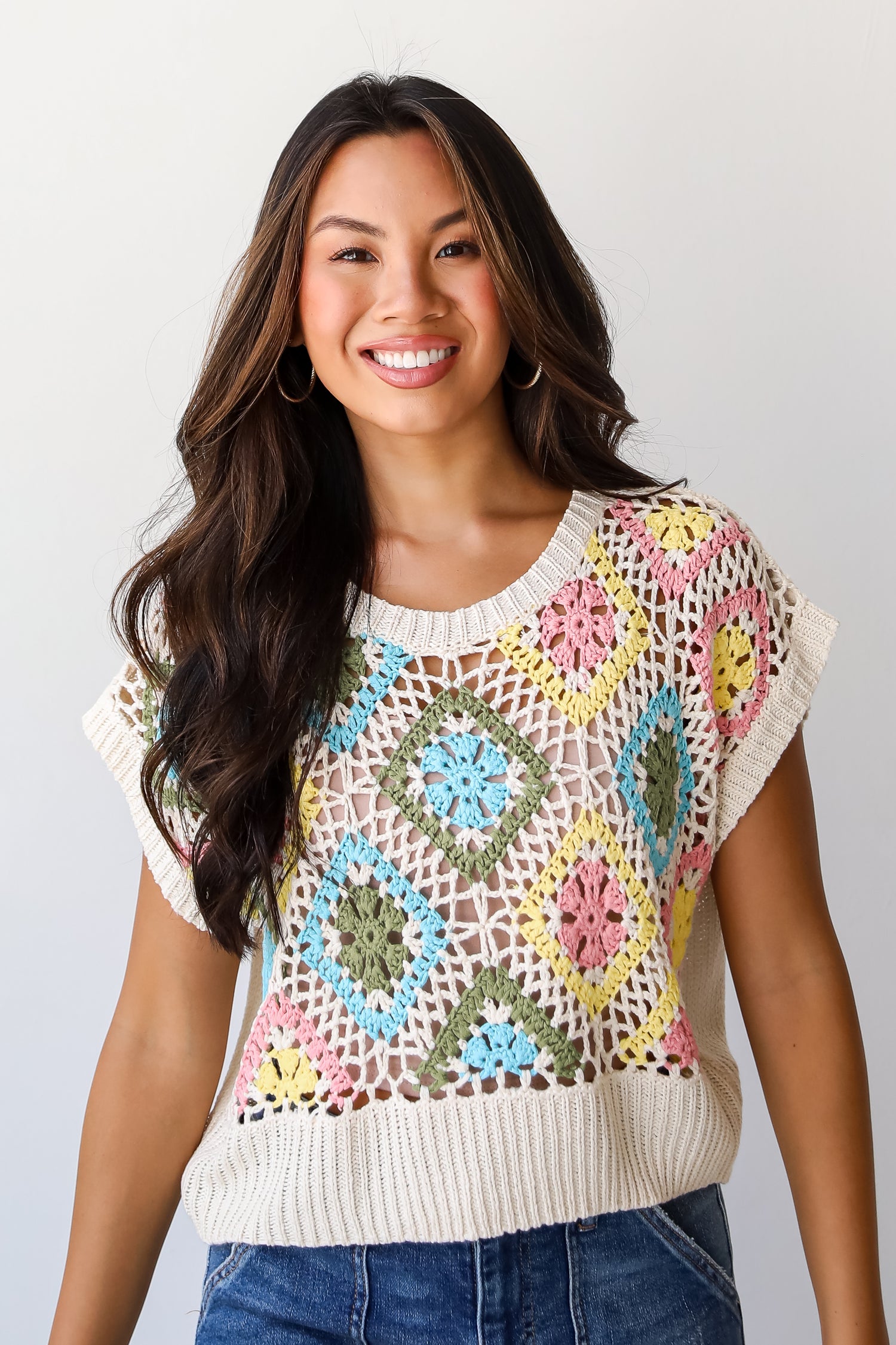 Incredibly Cute Cream Crochet Knit Top