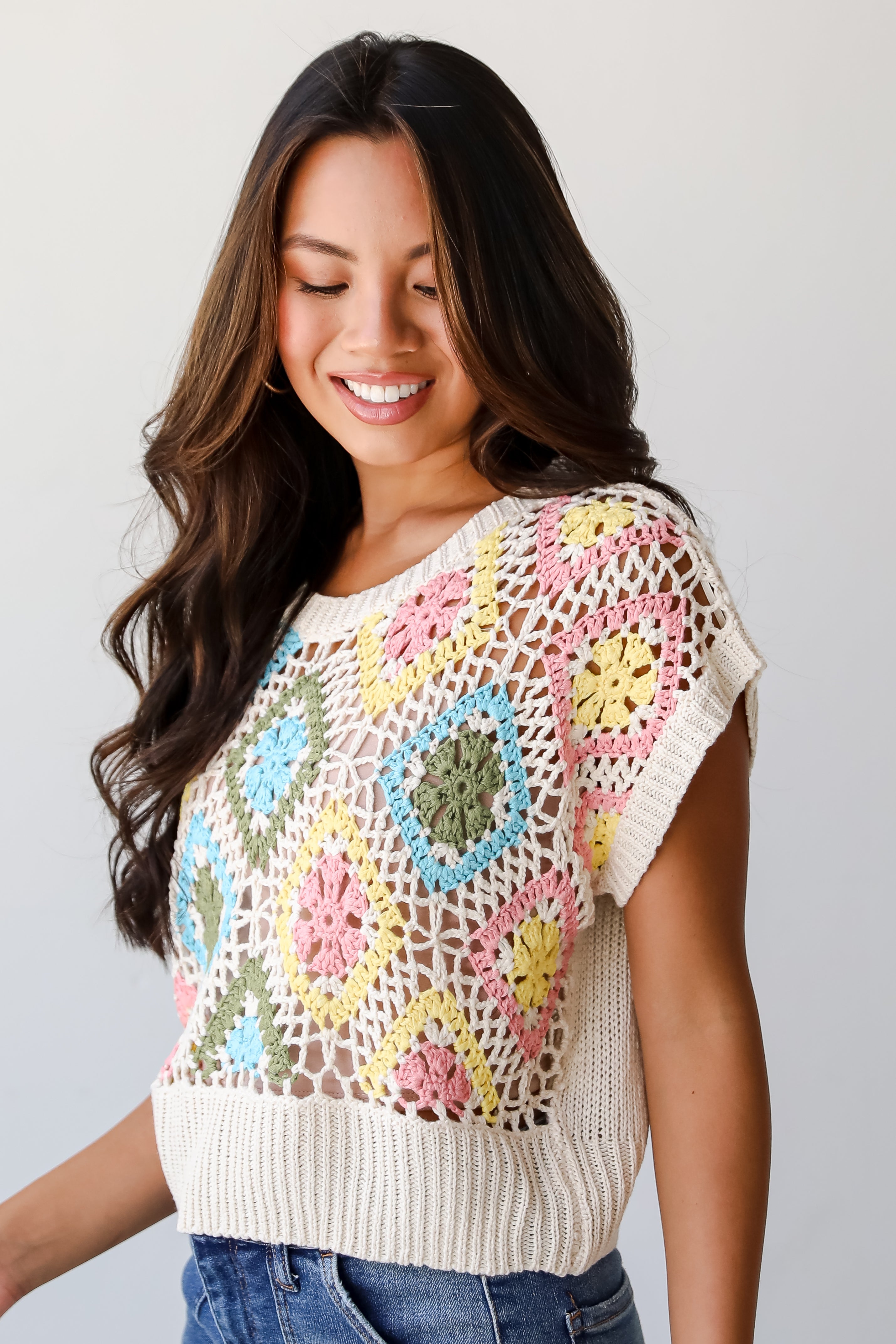 Incredibly Cute Cream Crochet Knit Top