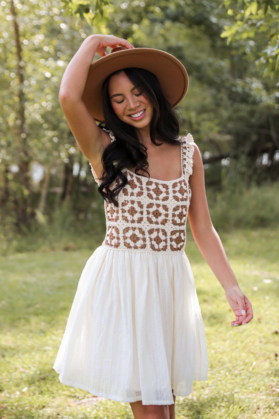 Composed Delight Cream Crochet Knit Mini Dress