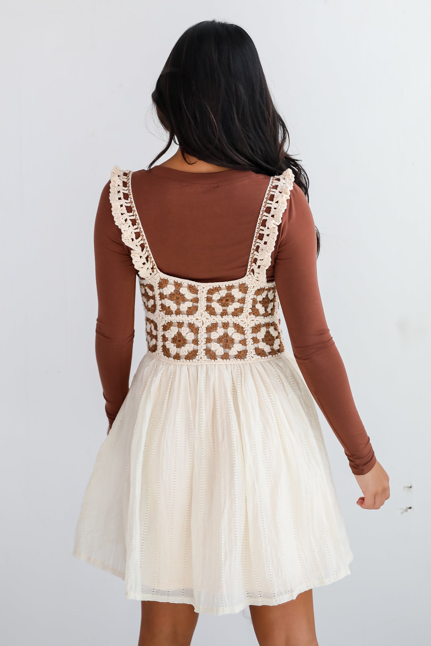 Composed Delight Cream Crochet Knit Mini Dress