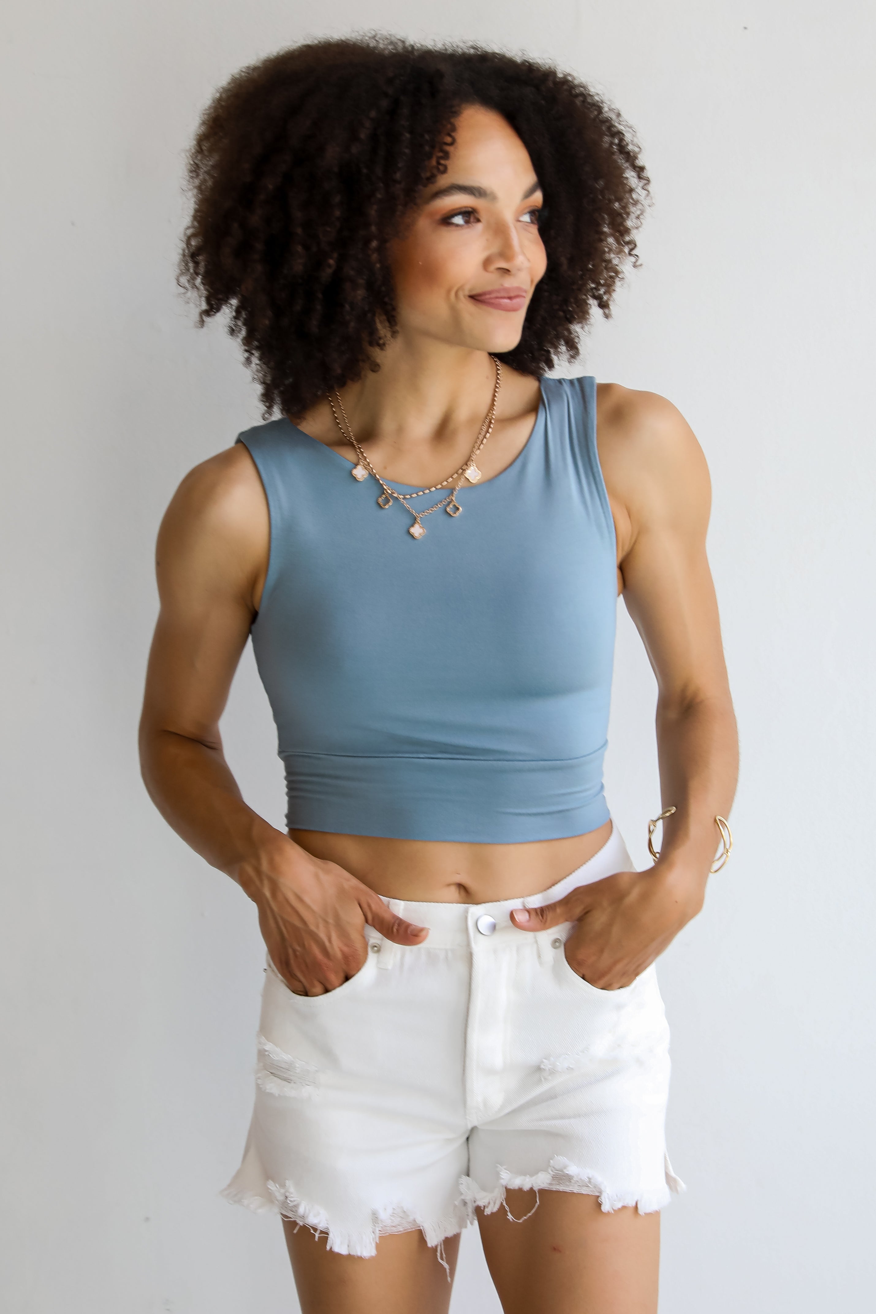 Brielle Everyday Blue Cropped Tank