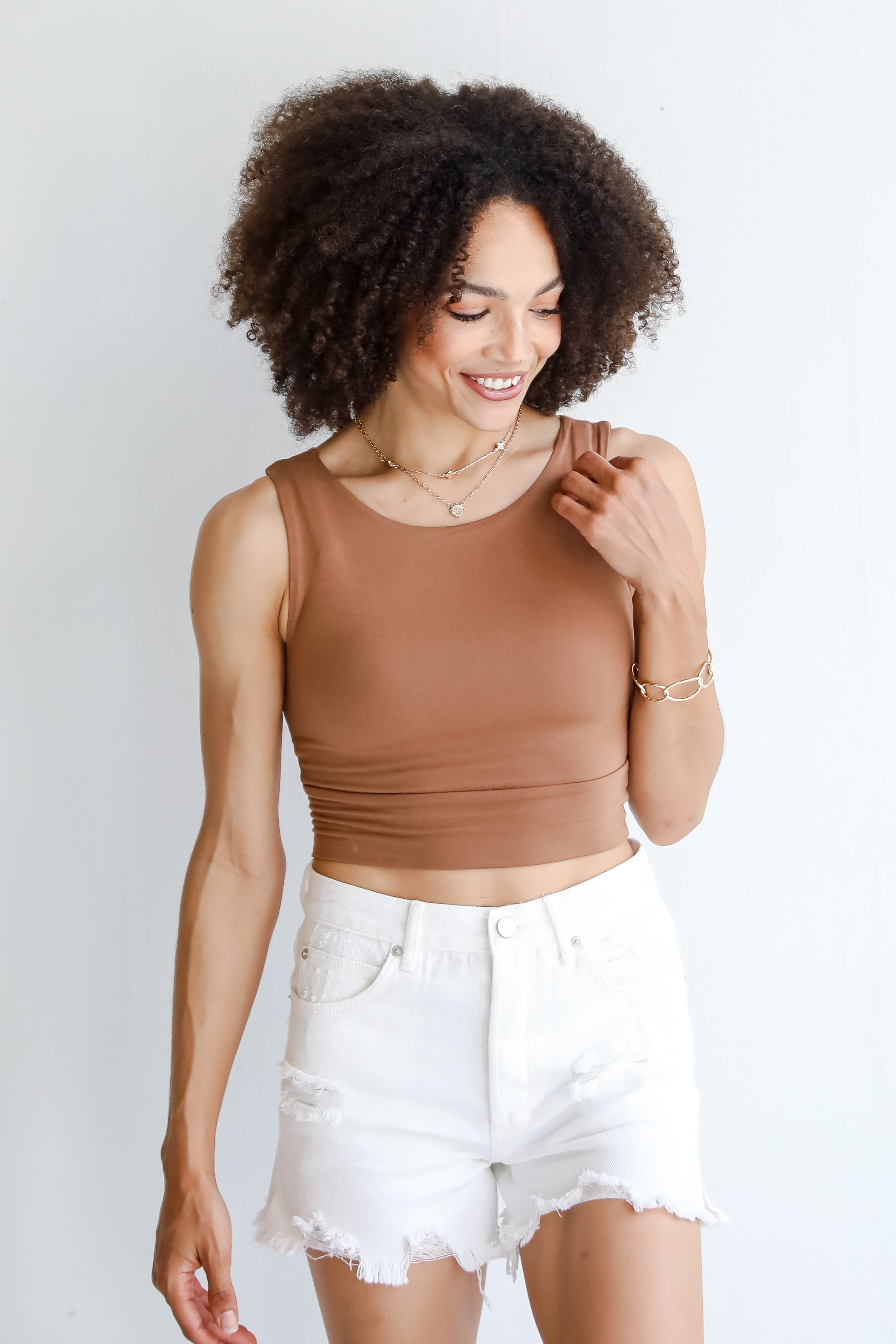 Brielle Everyday Camel Cropped Tank