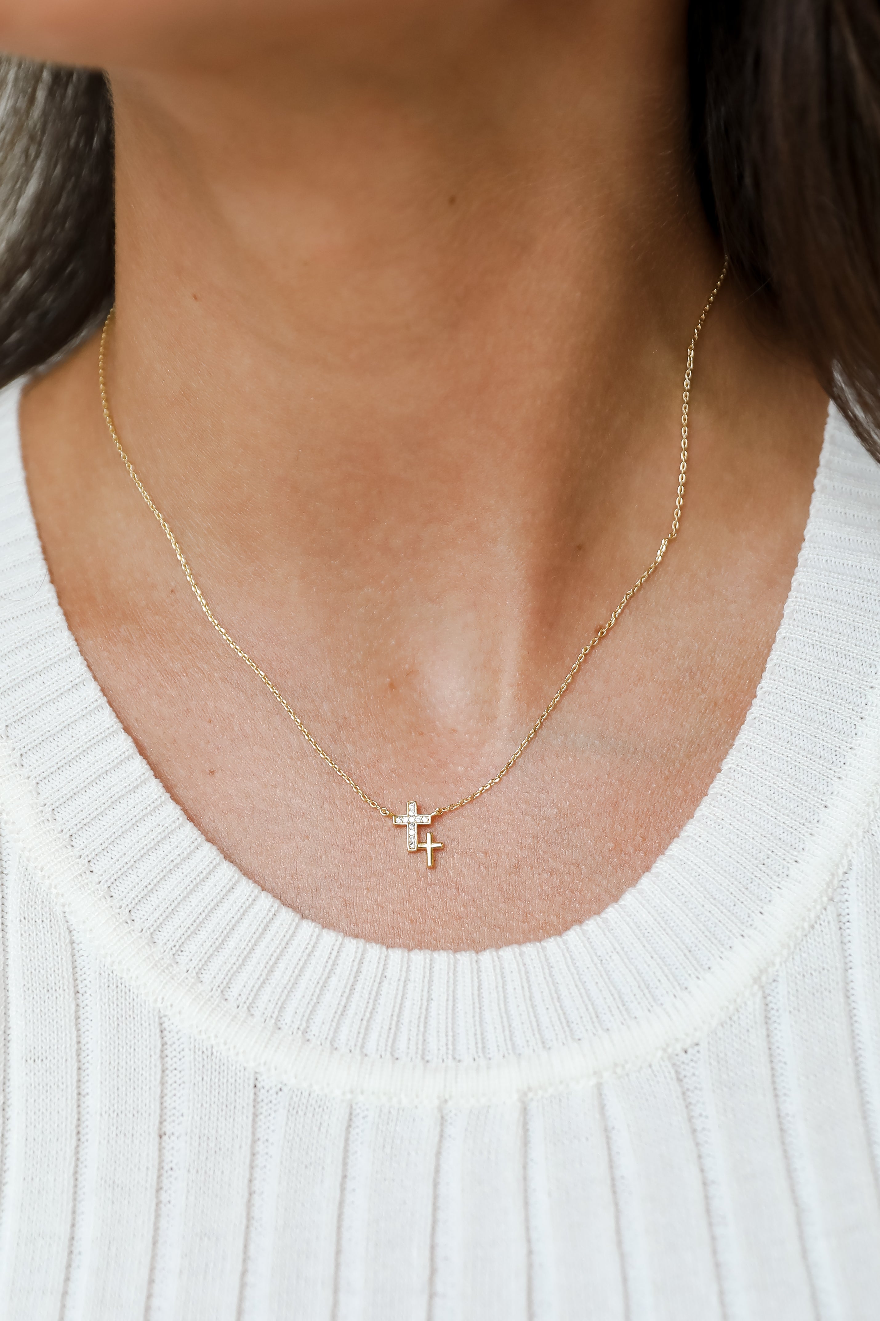 Jordan Gold Rhinestone Cross Charm Necklace