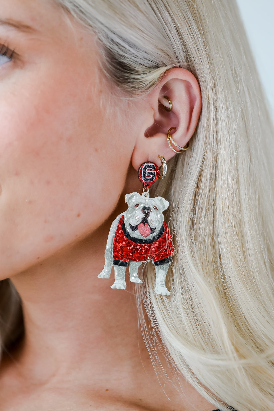 Red Bulldog Glitter Earrings