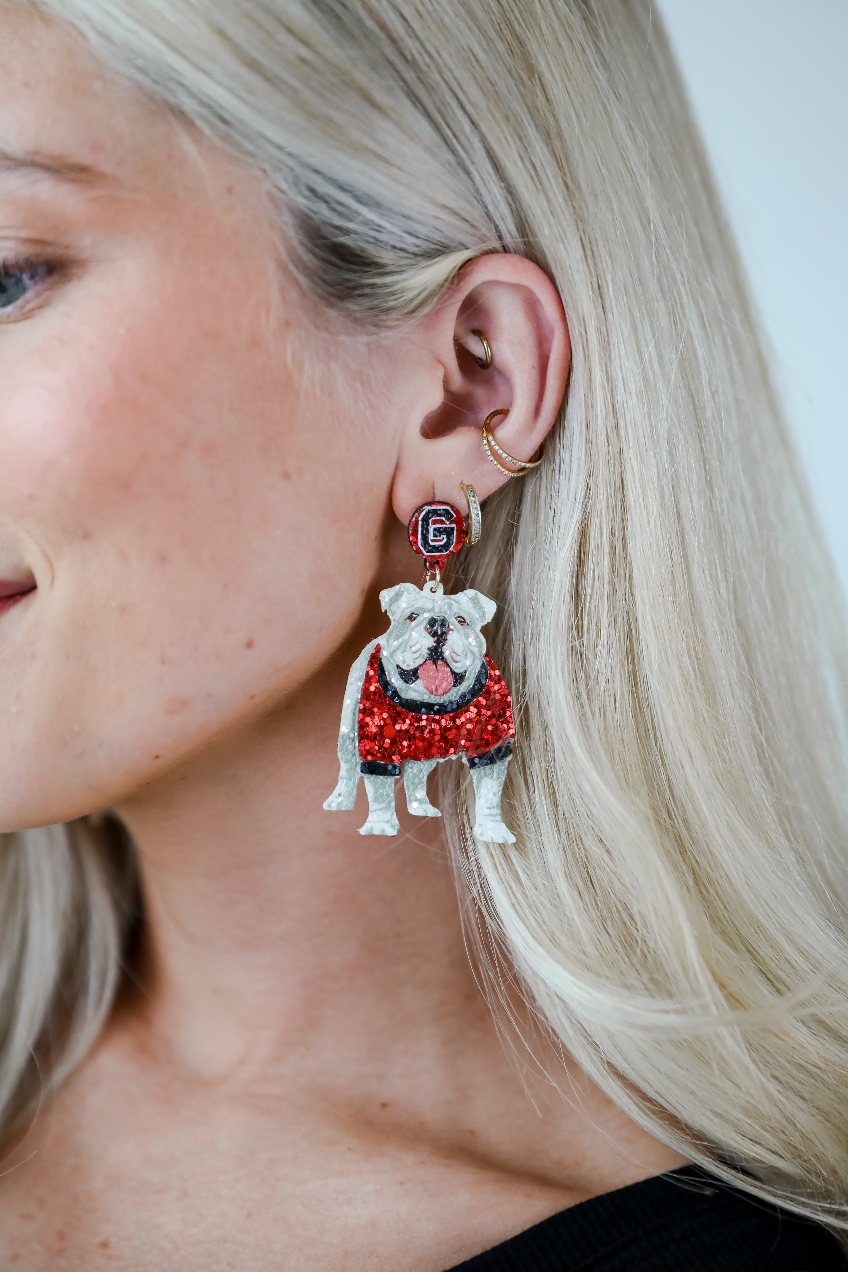 Red Bulldog Glitter Earrings