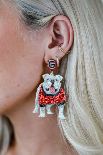 Red Bulldog Glitter Earrings