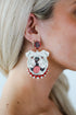 White Bulldog Head Glitter Earrings