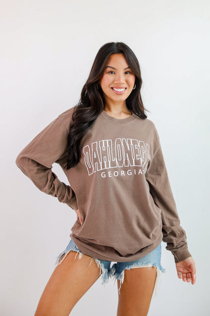 Brown Dahlonega Georgia Block Letter Long Sleeve Tee