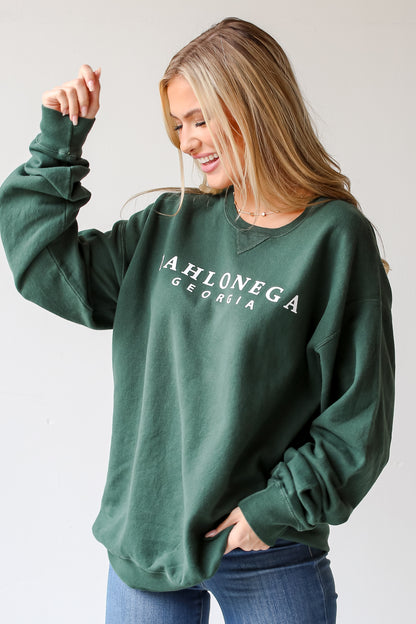 Hunter Green Dahlonega Georgia Pullover on dress up model