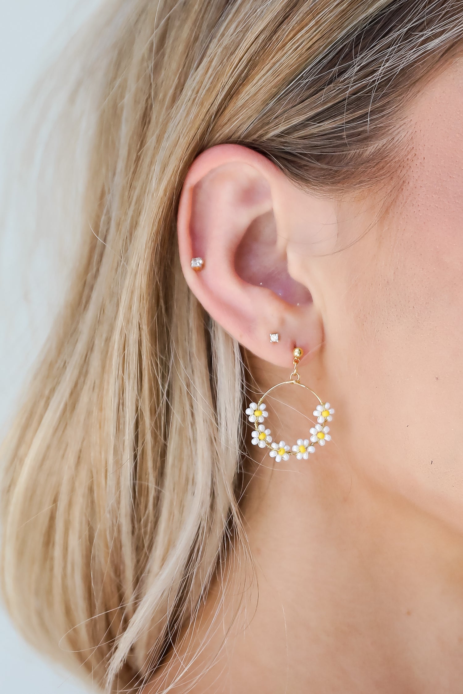 Avery Circle Beaded Flower Drop Earrings