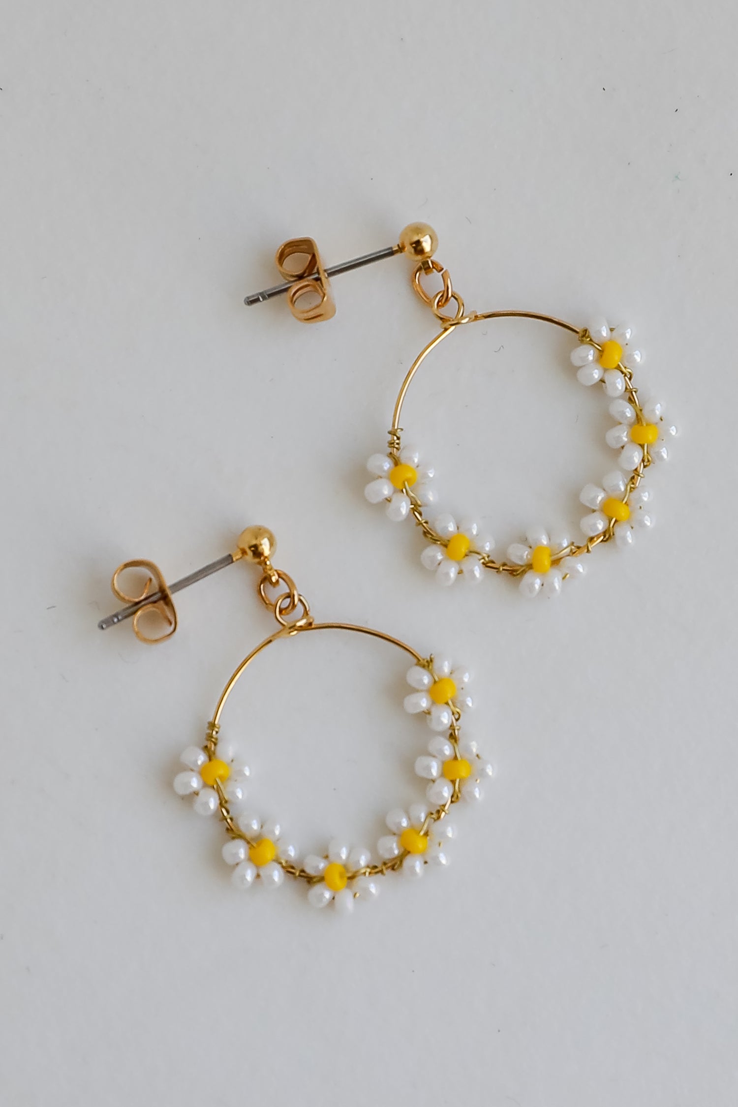 Avery Circle Beaded Flower Drop Earrings