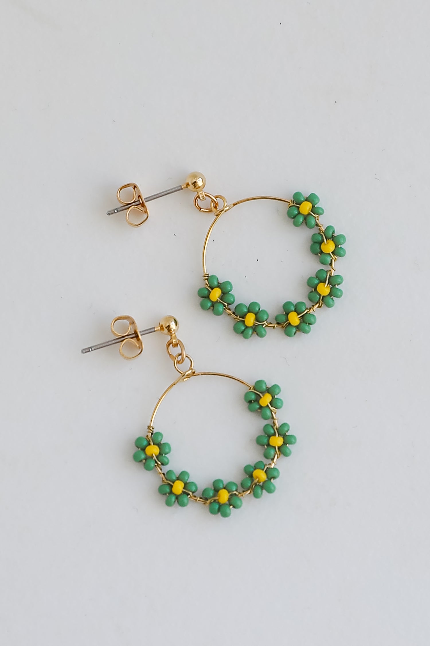 Avery Circle Beaded Flower Drop Earrings