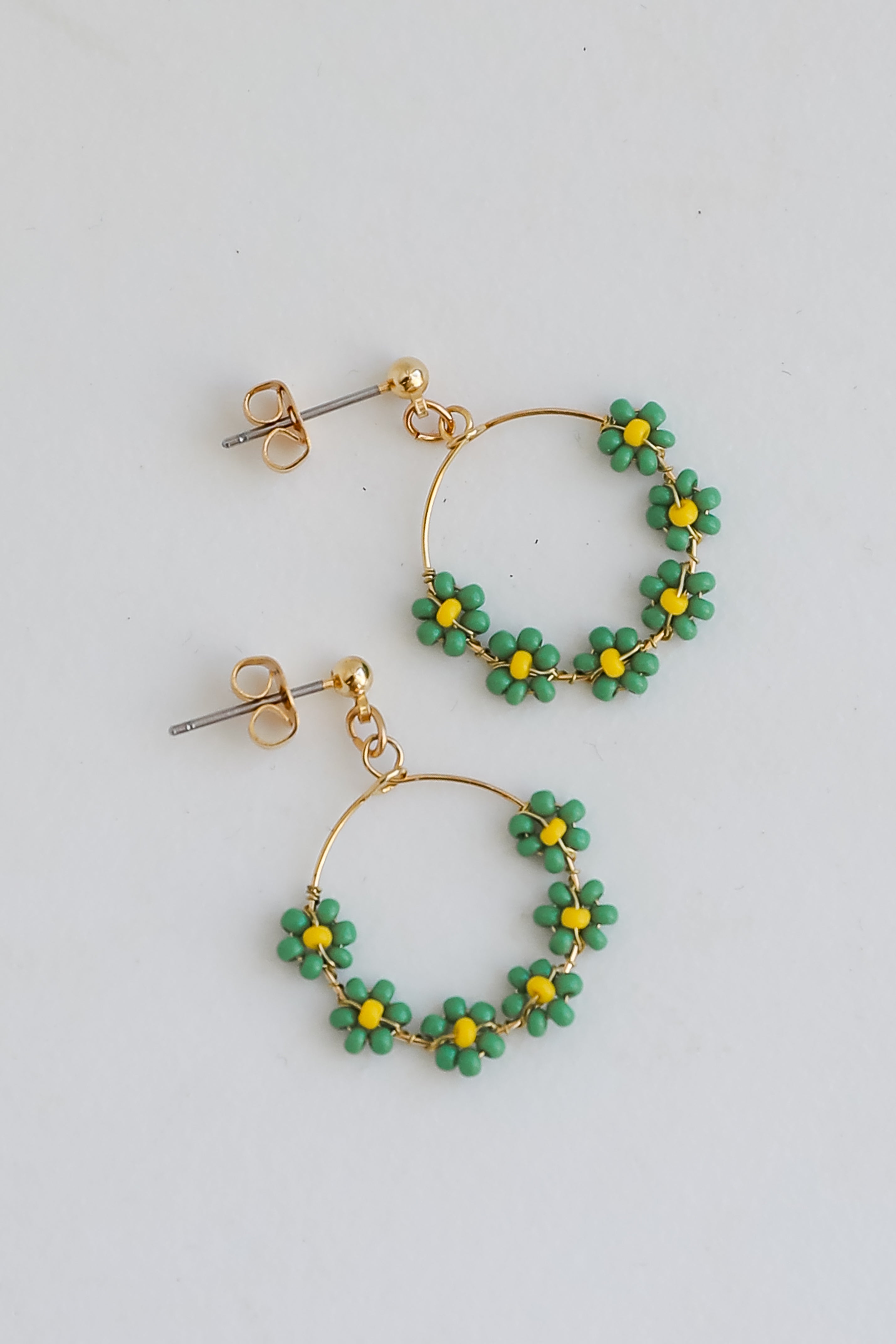 Avery Circle Beaded Flower Drop Earrings