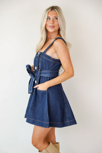 Simply A Stunner Dark Wash Denim Mini Dress