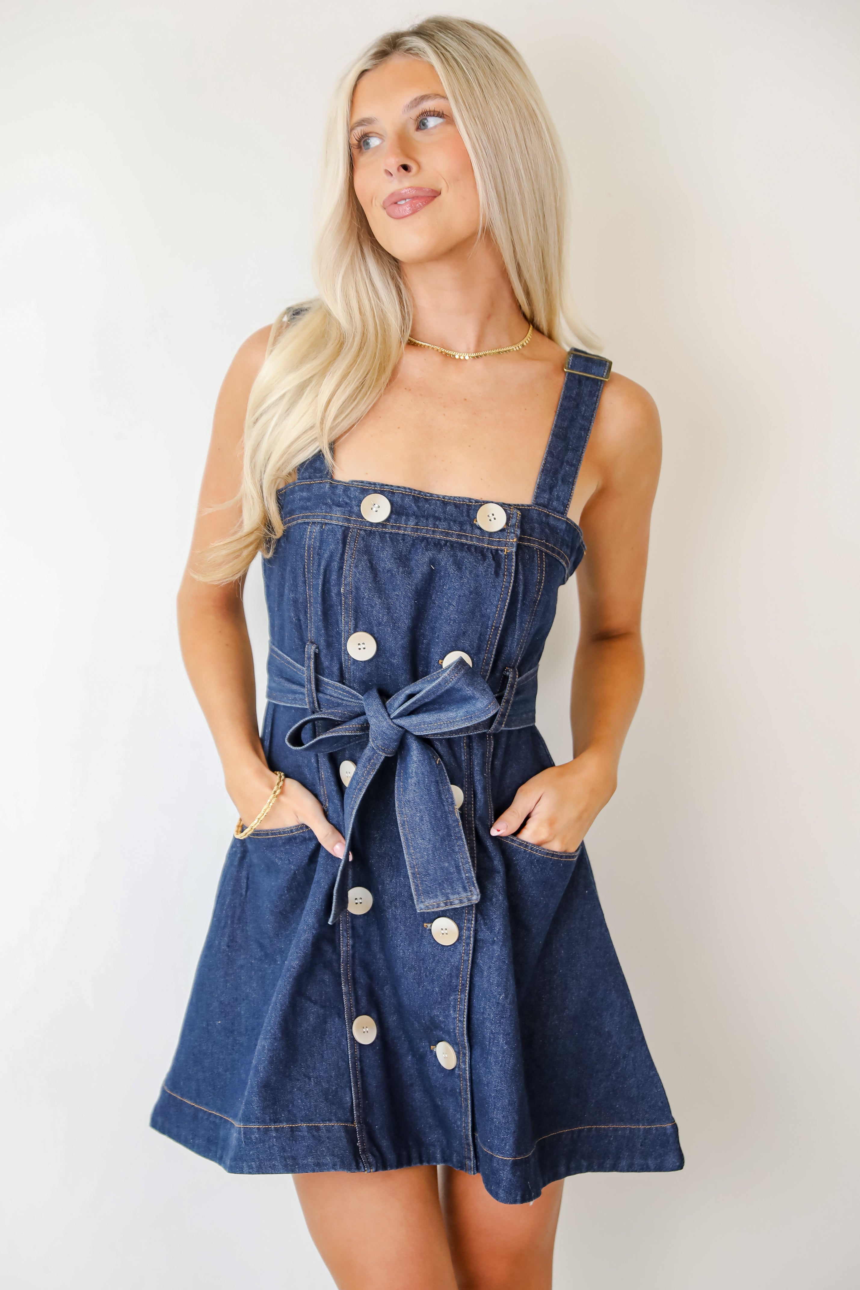 Simply A Stunner Dark Wash Denim Mini Dress