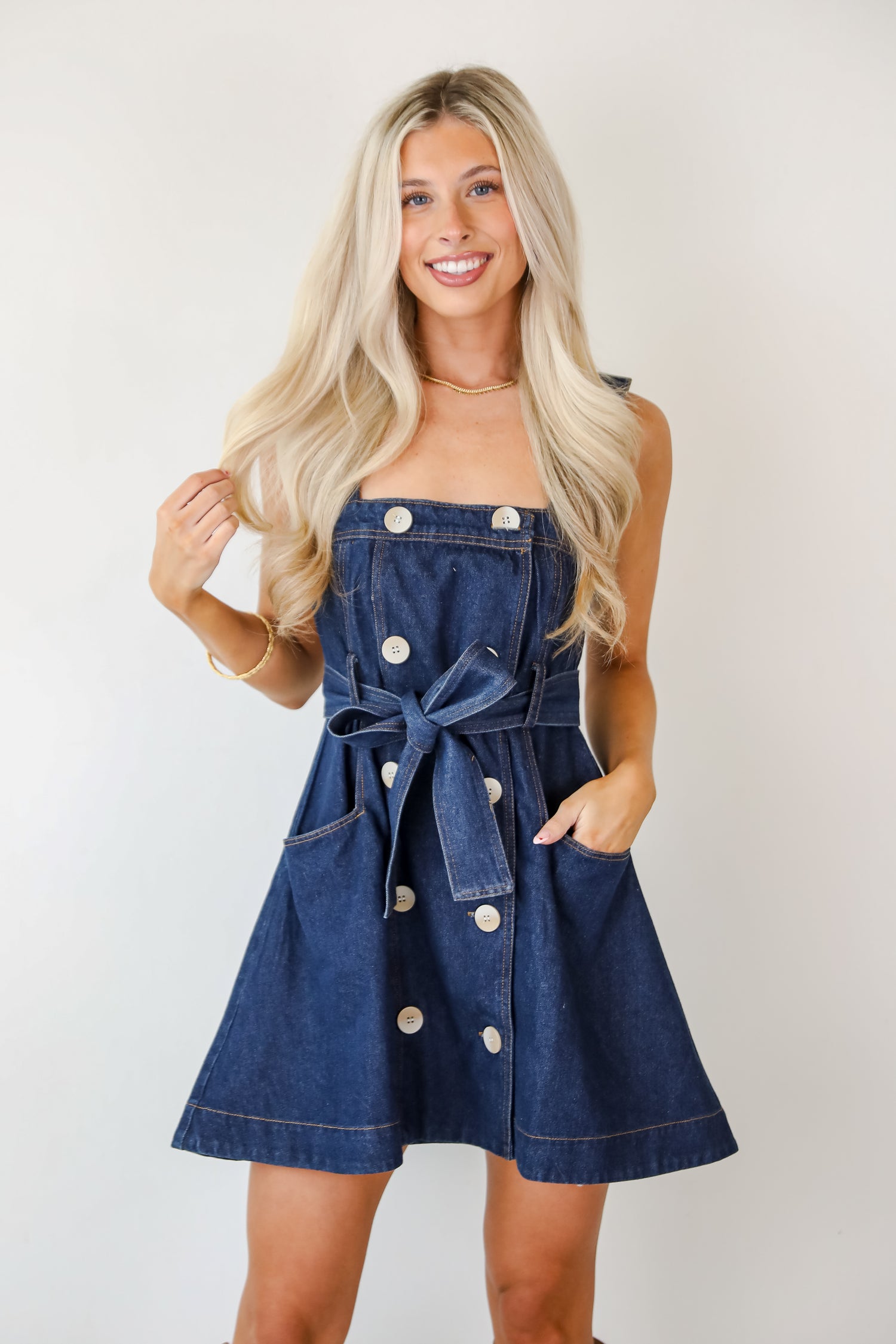 Simply A Stunner Dark Wash Denim Mini Dress