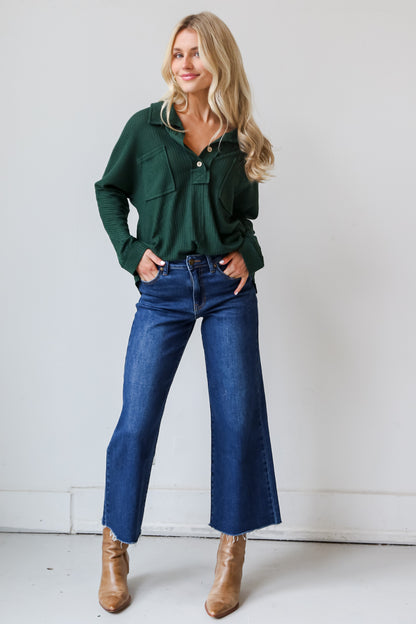 Dark Wash Wide Leg Jeans on model