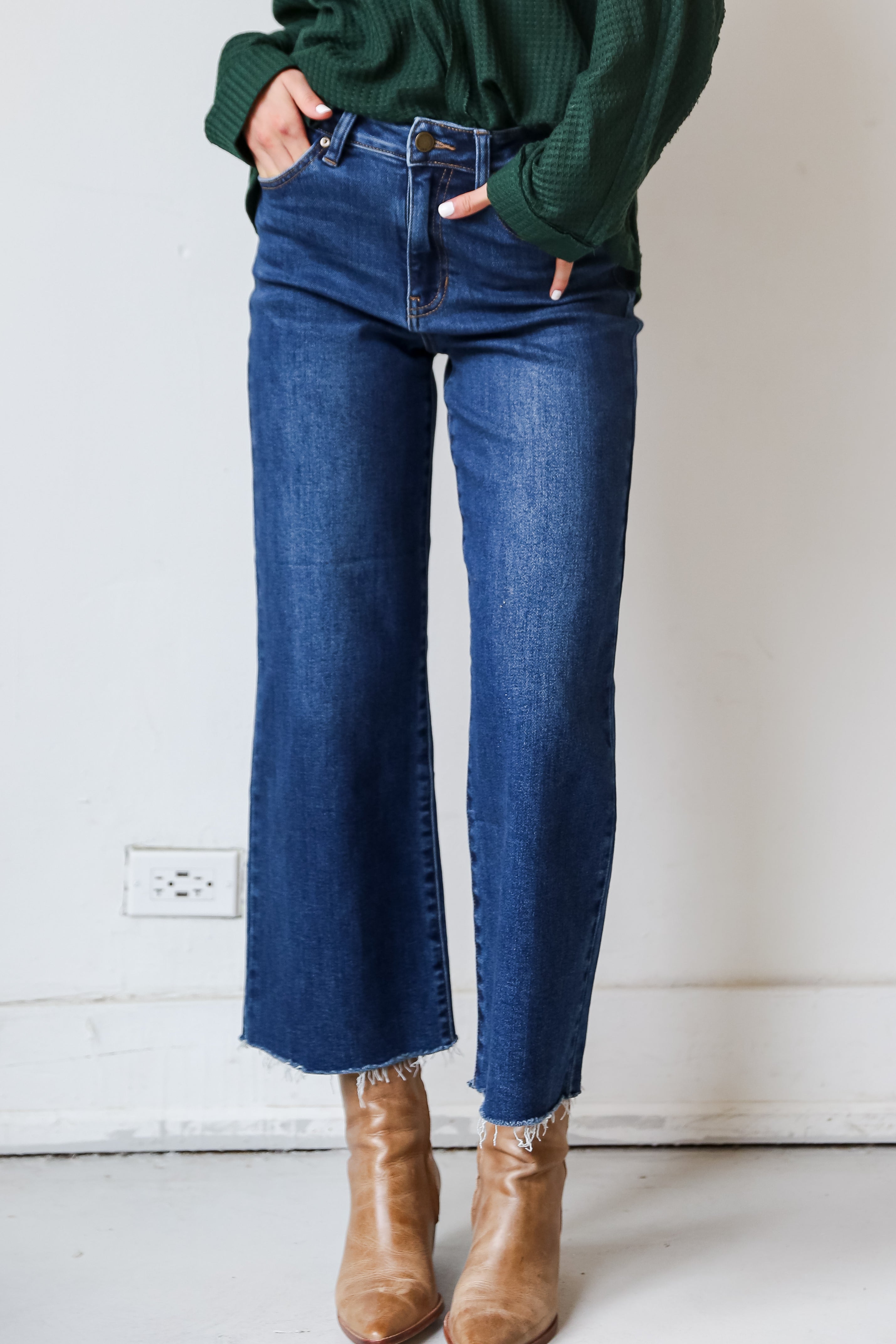 Dark Wash Wide Leg Jeans front view