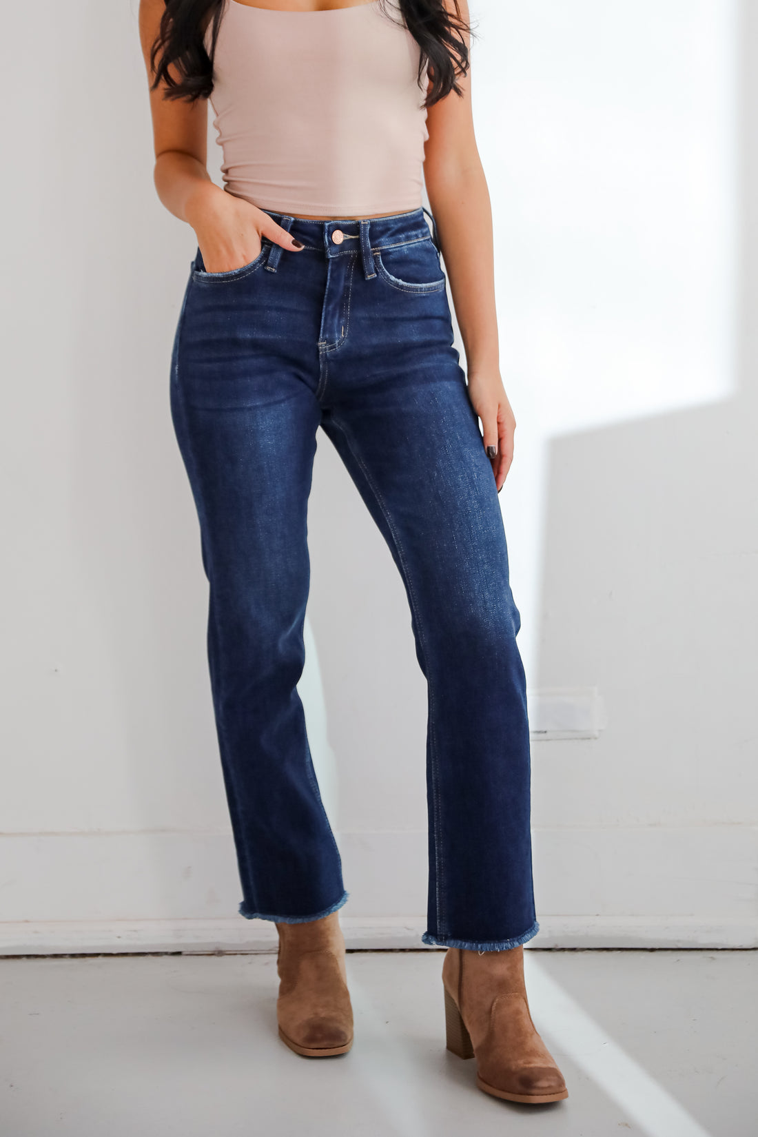 Mia Dark Wash High-Rise Ankle Straight Jeans