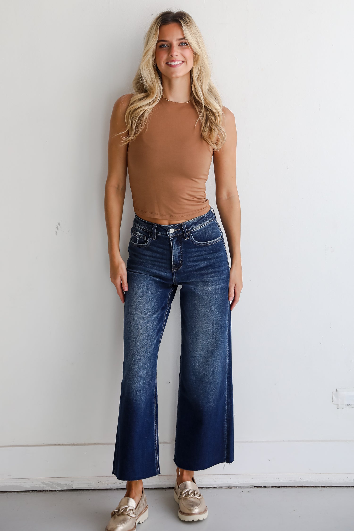 Sarah Dark Wash Tummy Control Wide Leg Jeans