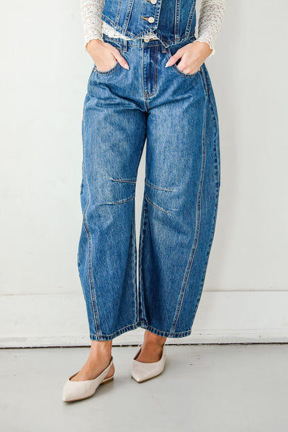 Aubrey Dark Wash High-Rise Barrel Jeans