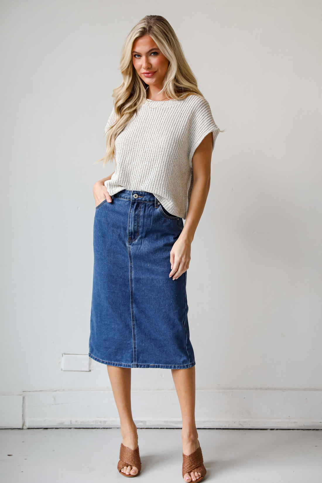 womens Denim Midi Skirt