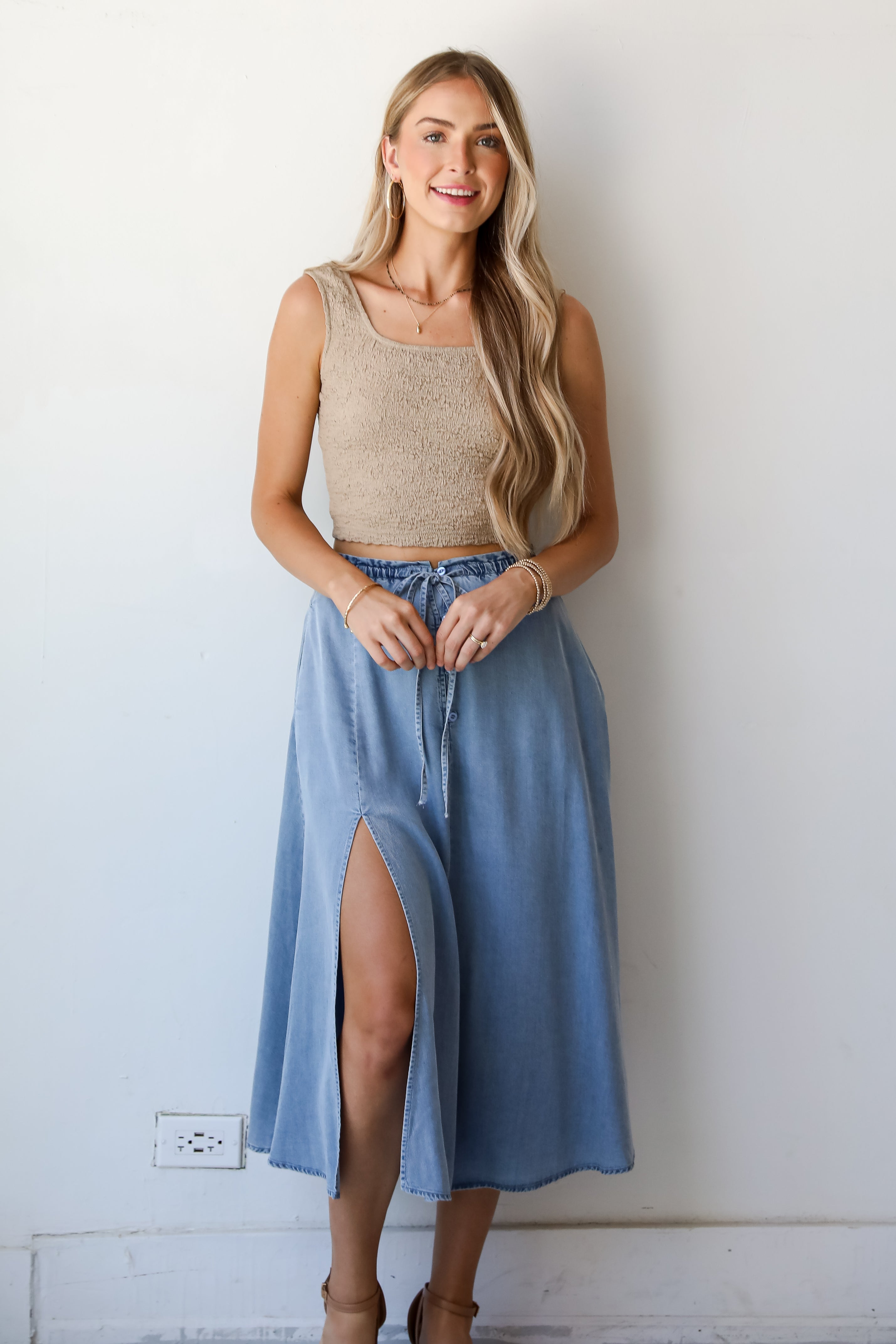 Distinct Style Denim Midi Skirt