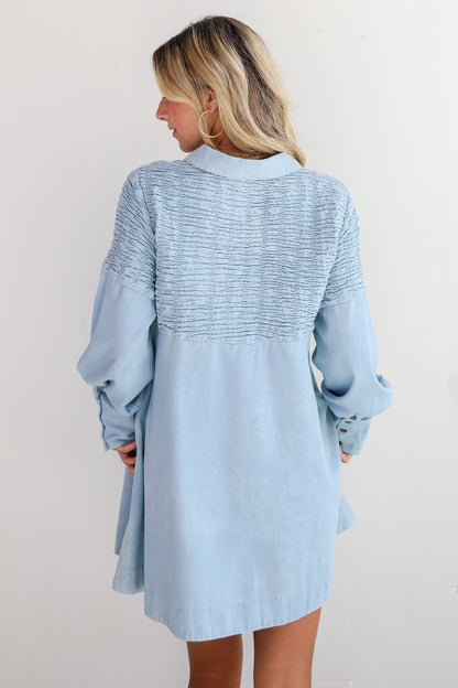 Trendy Aura Light Wash Denim Mini Dress