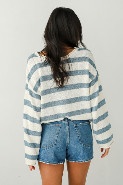 Coziest Chic Denim Striped Lightweight Knit Sweater