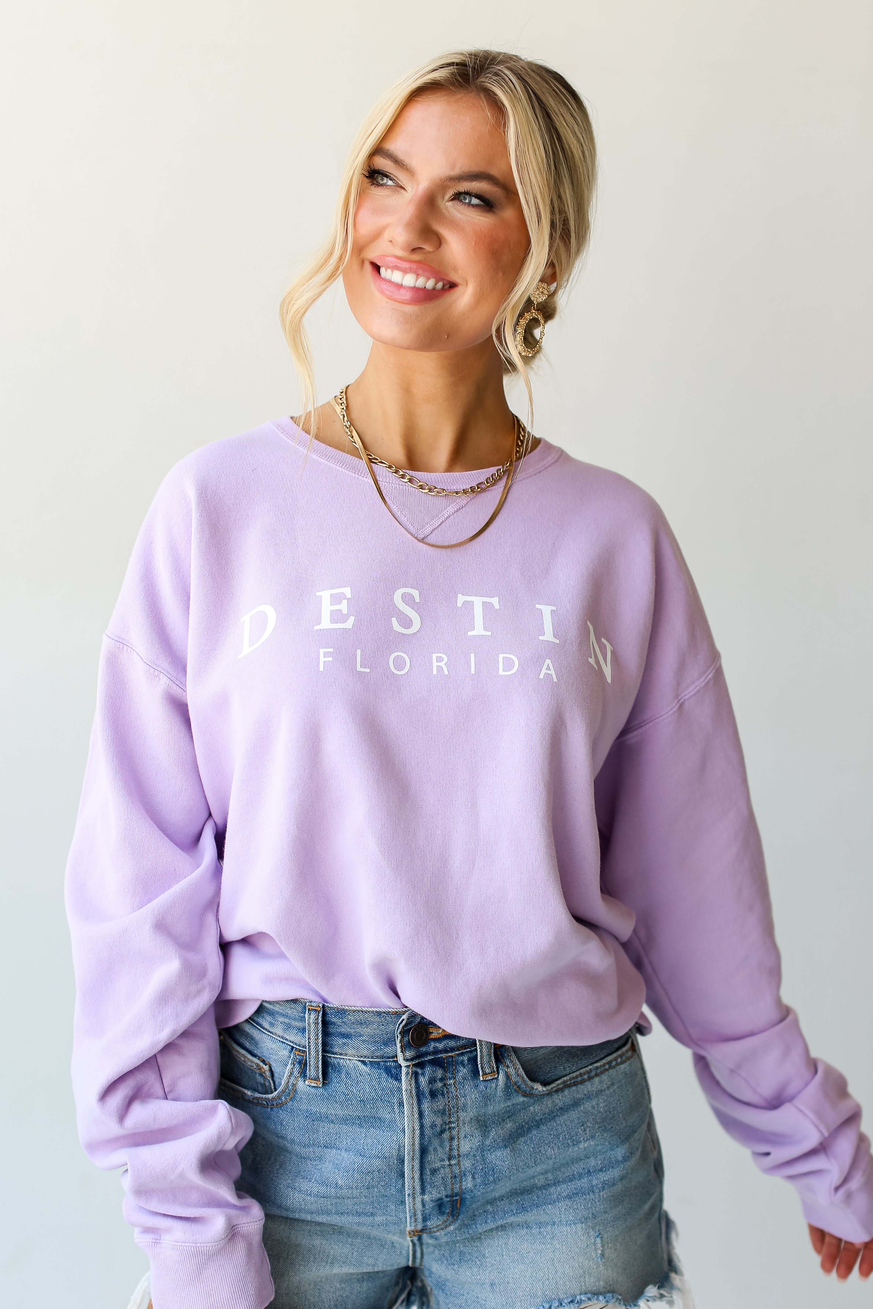 Lavender Destin Florida Pullover on model