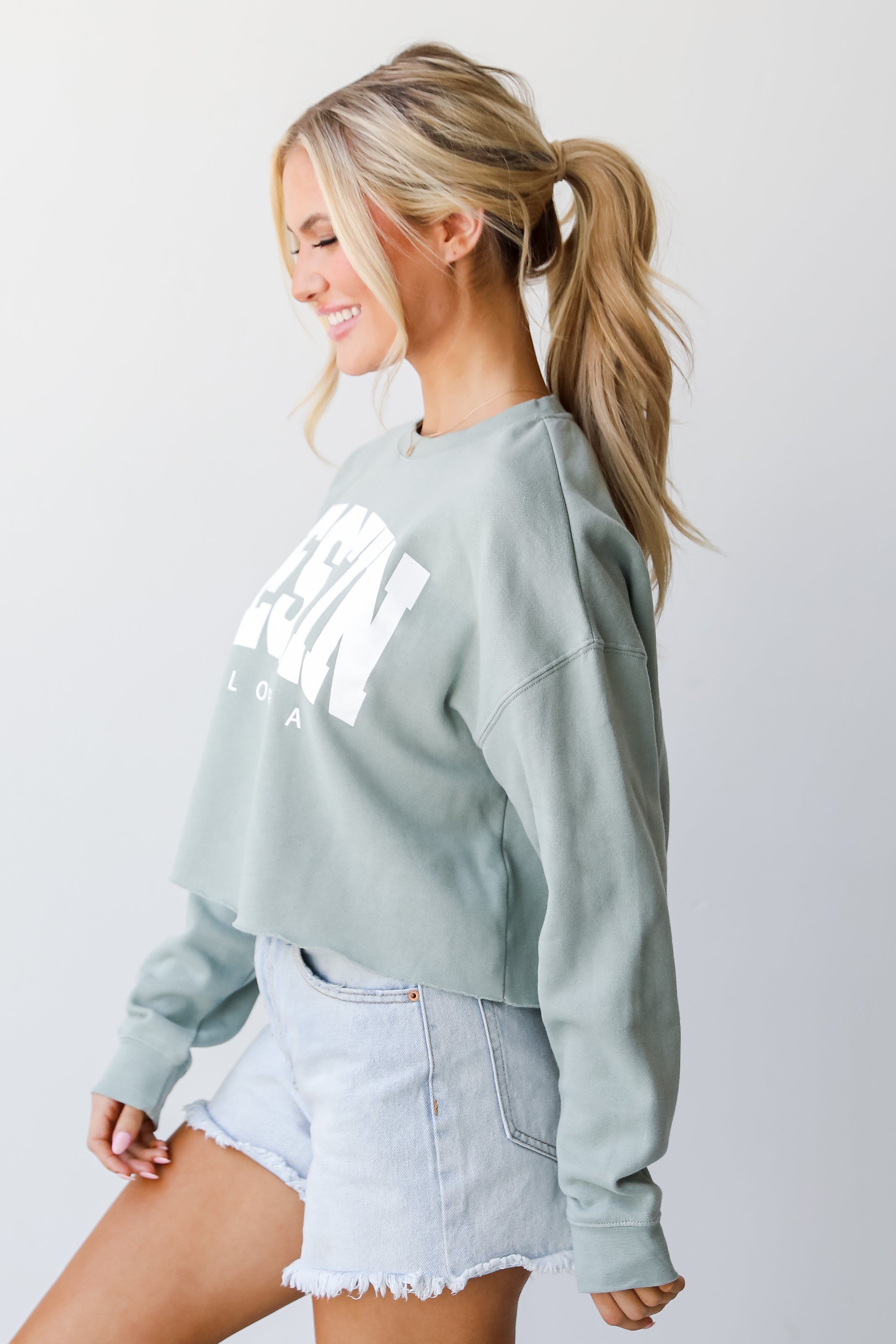 Sage Destin Florida Cropped Pullover side view